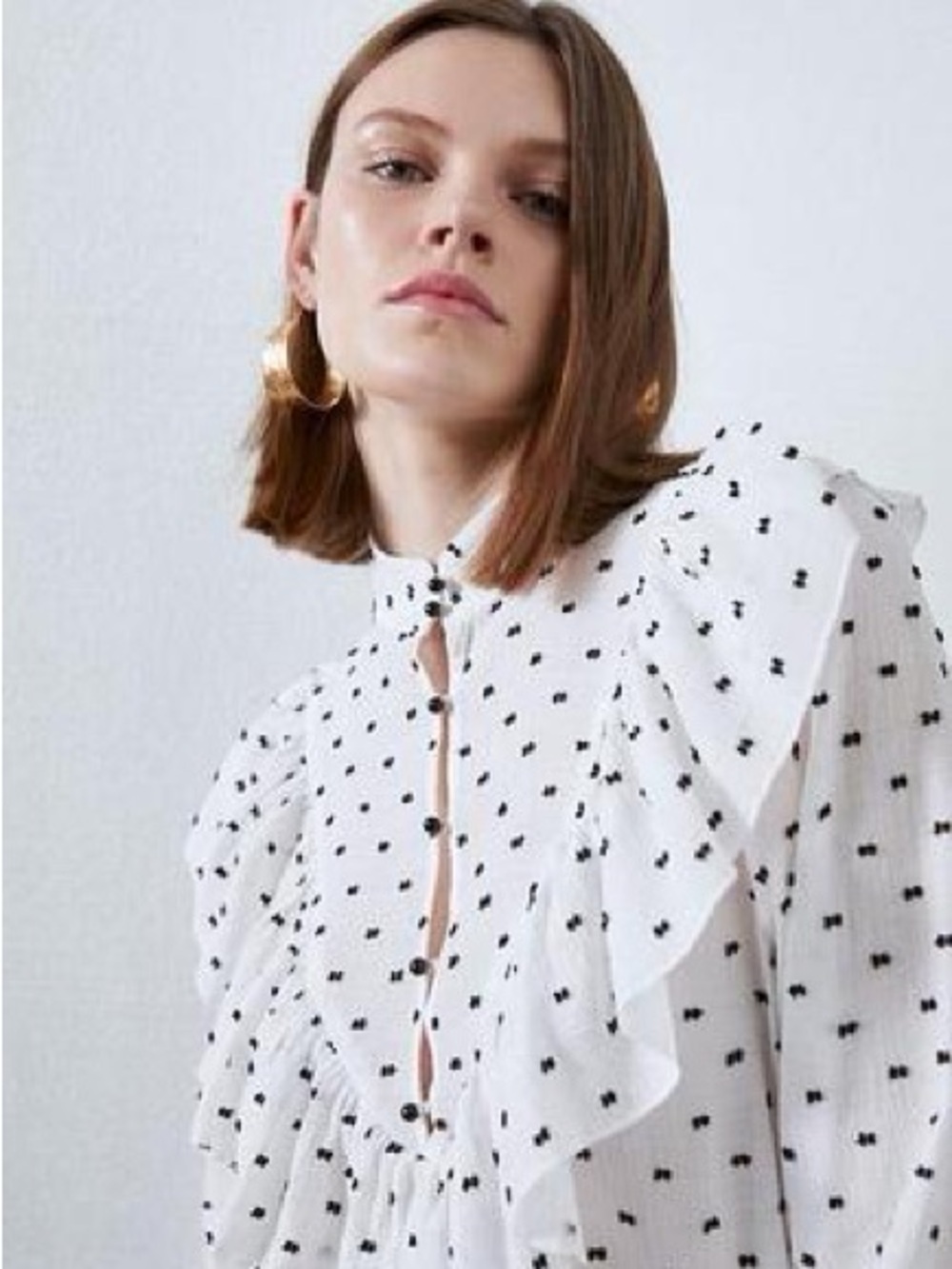 ZARA Swiss Dot Semi-Sheer Ruffled Blouse Size M - Picture 9 of 10
